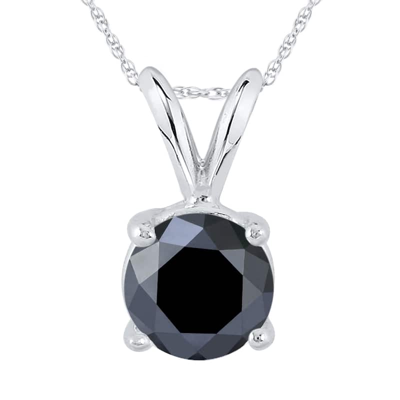 Marquee 1 1/2 Carat Round Black Diamond Solitaire Pendant in 14K White Gold