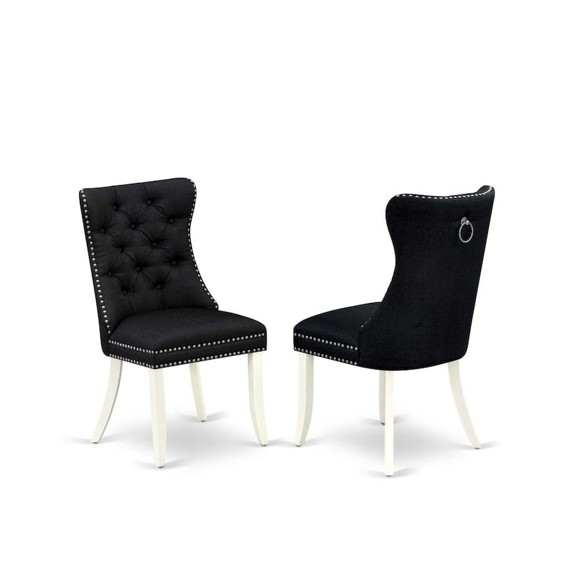 Parson Dining Chairs Set of 2 - Black Linen Fabric Upholstered Accent Chairs with Nailhead Trim