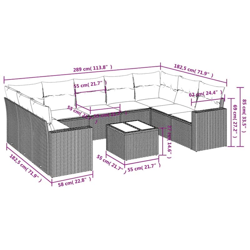 vidaXL Garden Sofa Set Grey - 21.7 x 21.7 x 14.6