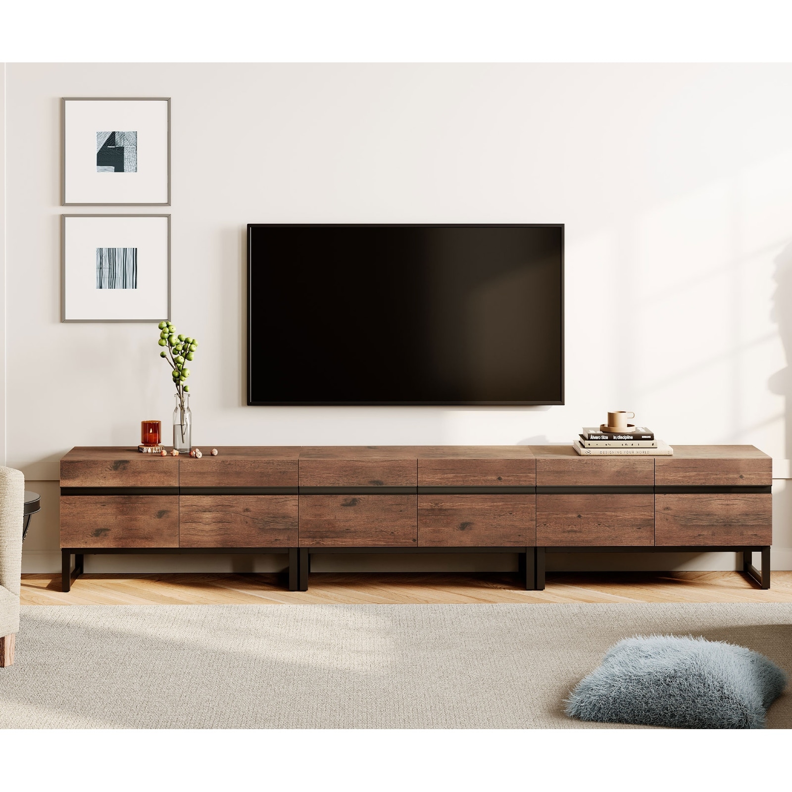 Modern TV Stand with Storage Cabinets, Wood Entertainment Center Media Console Table with Metal Legs for Living Room
