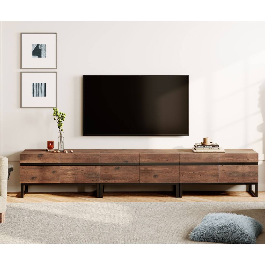Modern TV Stand with Storage Cabinets, Wood Entertainment Center Media Console Table with Metal Legs for Living Room