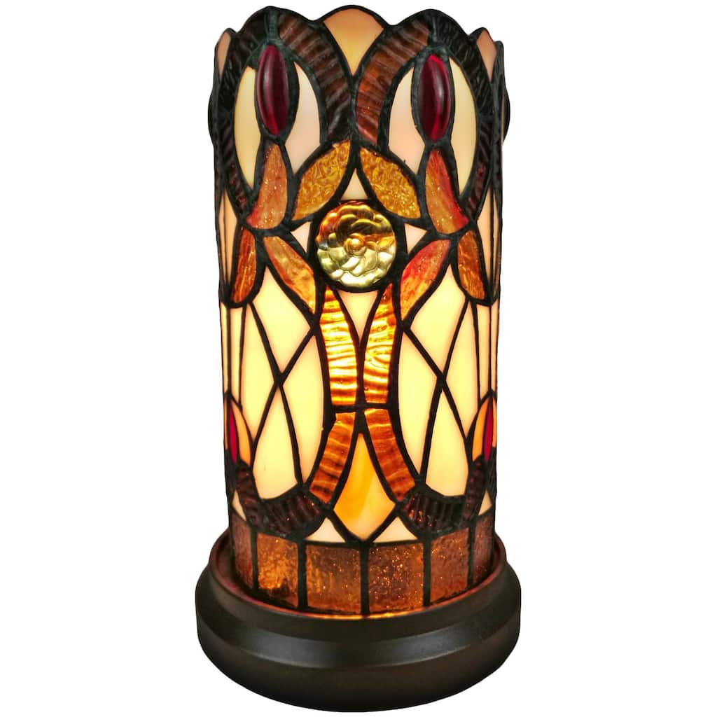 Tiffany Style Table Lamp Floral Stained Glass Bedside Night Stand 10.5" Tall 5" Wide Handmade Gift AM337TL05 Amora Lighting