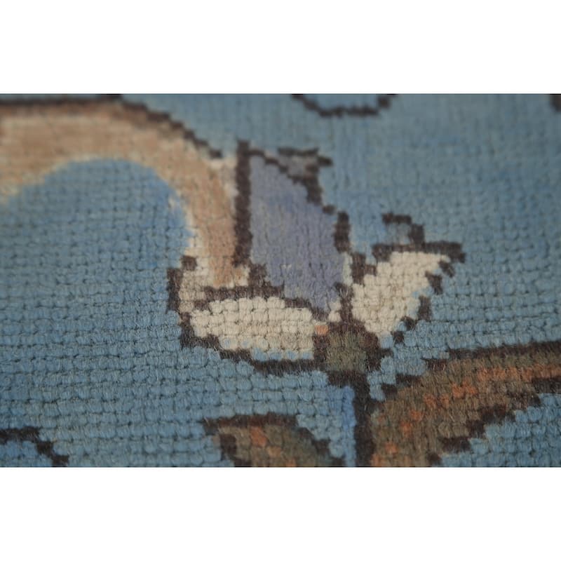 Light Blue Tabriz Persian Vintage Area Rug Hand-Knotted Wool Carpet - 9'7"x 12'6"