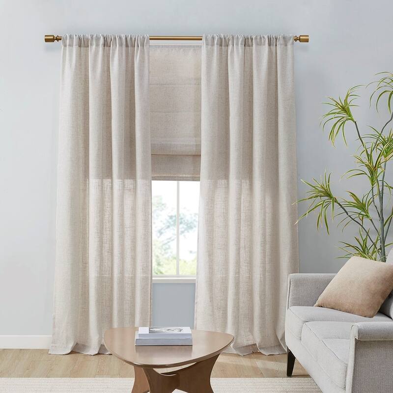 Linen Blend Light Filtering Curtain Panel Pair(2 Pcs Window Panels) - Natural