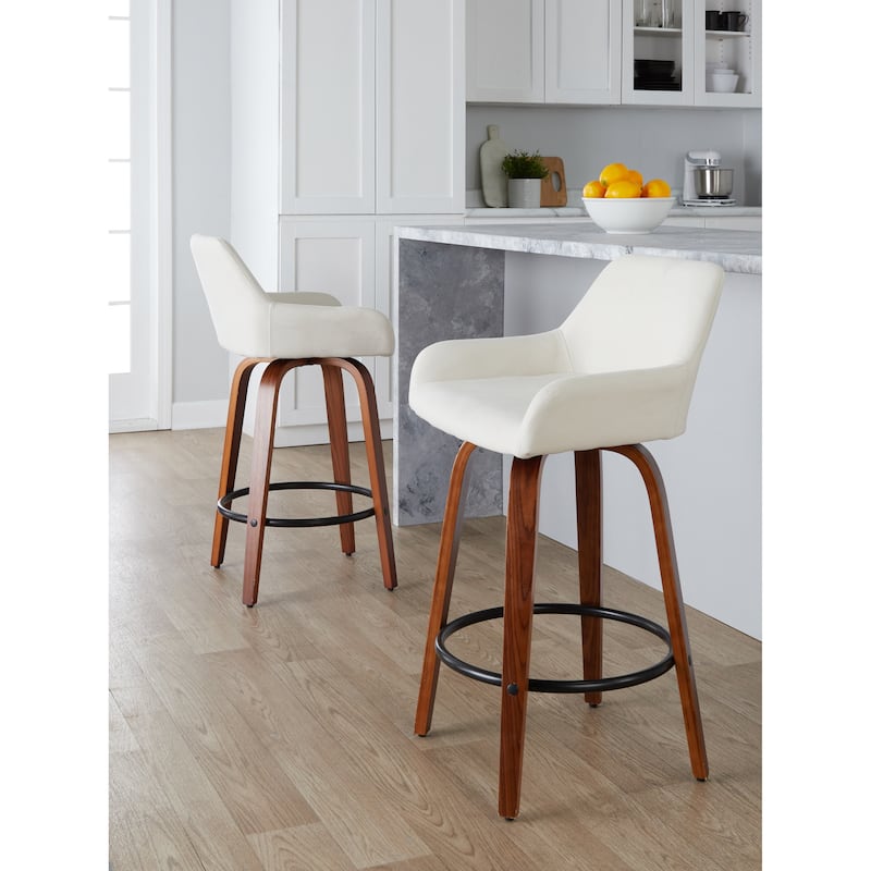 Porch & Den Galotti 26" Fixed-Height Counter Stool with Bent Wood Legs & Round Footrest (Set of 2)