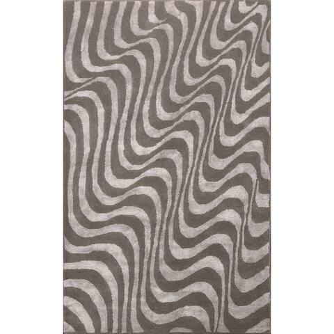 Decorative Wool/ Silk Modern Trellis Oriental Area Rug Hand-Tufted - 4'0" x 6'0"
