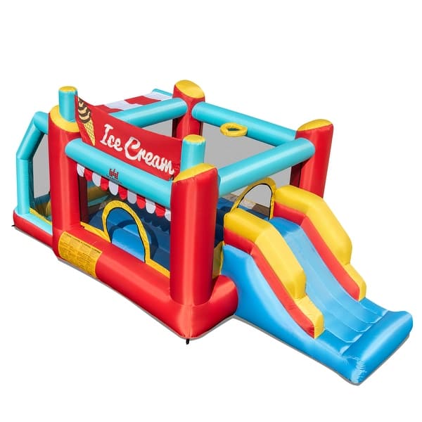 slide 2 of 9, 5-in-1 Inflatable Bounce House with Ball Pit and Slide without Blower Ideal for Indoor-Outdoor Use