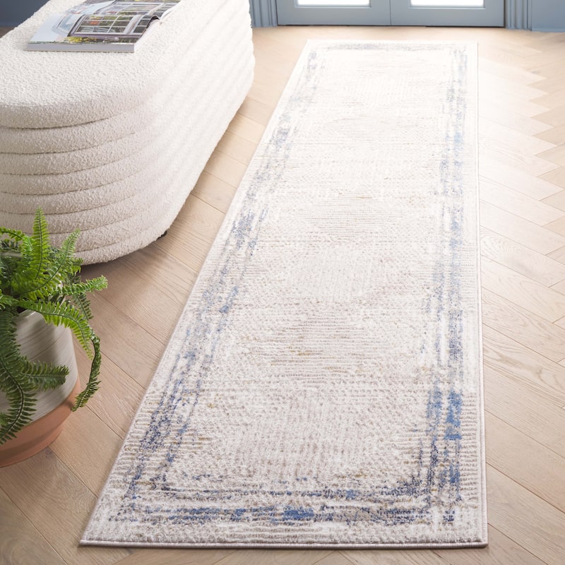 SAFAVIEH Prestige Mora Contemporary Rug - 2'3" x 8' Runner - Ivory/Blue
