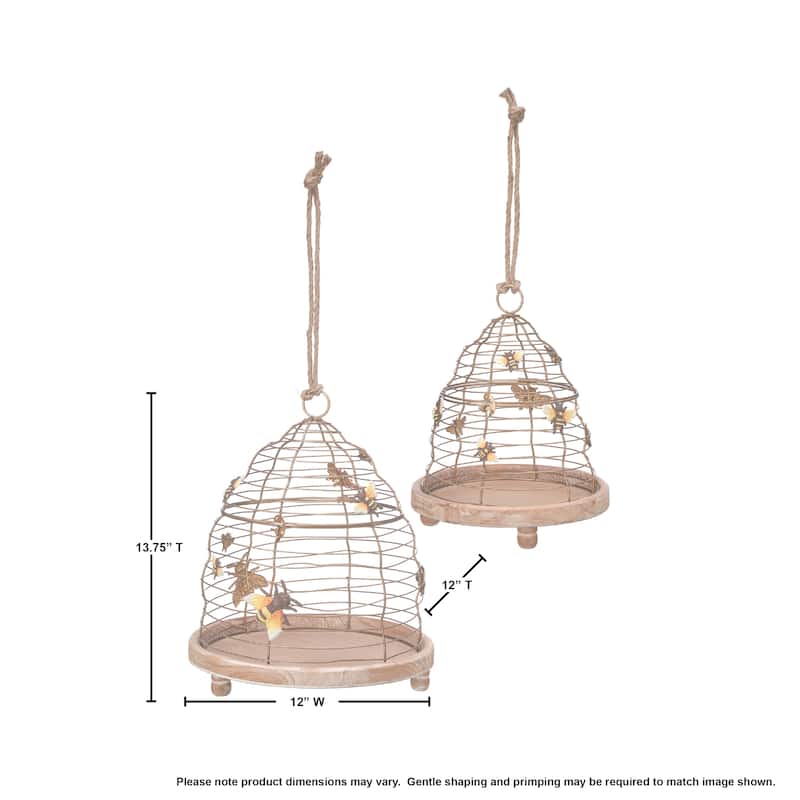 Metal And Wood Bee Hive 11.5-13.75"T Set of 2 - 12