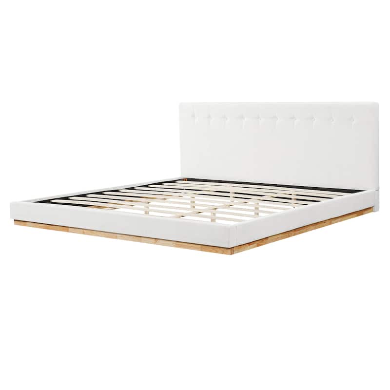 Minimalist Wooden Upholstered Bed with Chenille Headboard