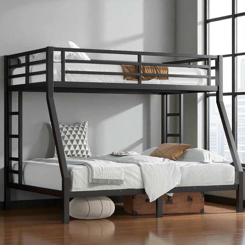 Metal Twin over Full Bunk Bed for Adults and Teens, Heavy-Duty Noise-Free Frame with Guardrails and Under Bed Storage