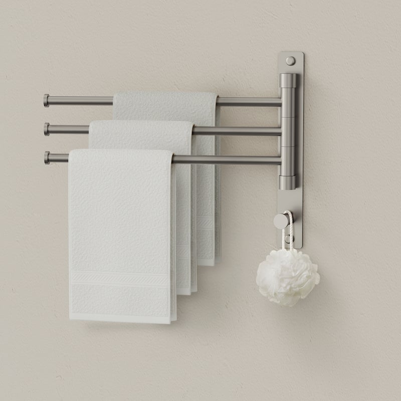 4-Arm Rust-Proof Swivel Towel Rack, 304 Stainless Steel with Hooks