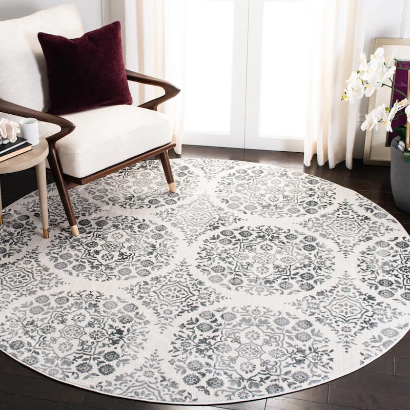 SAFAVIEH Isabella Eriona Traditional Rug - 6'7" Round - Charcoal/Ivory - Round