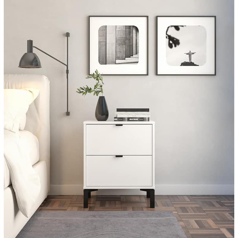 Minimalist 2-Drawer Nightstand - White
