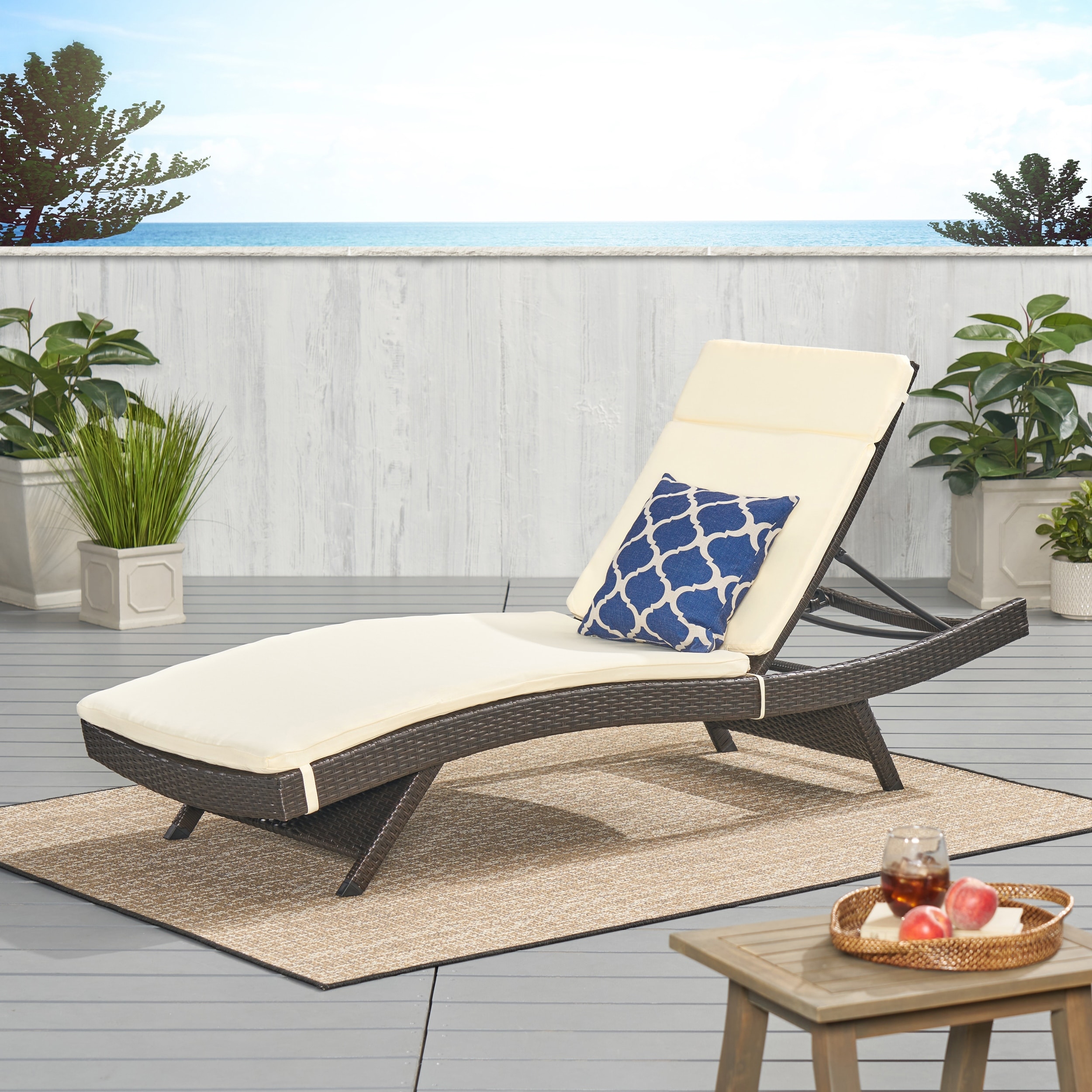 Toscana Outdoor Brown Wicker Adjustable Chaise Lounge with Cushion by Christopher Knight Home