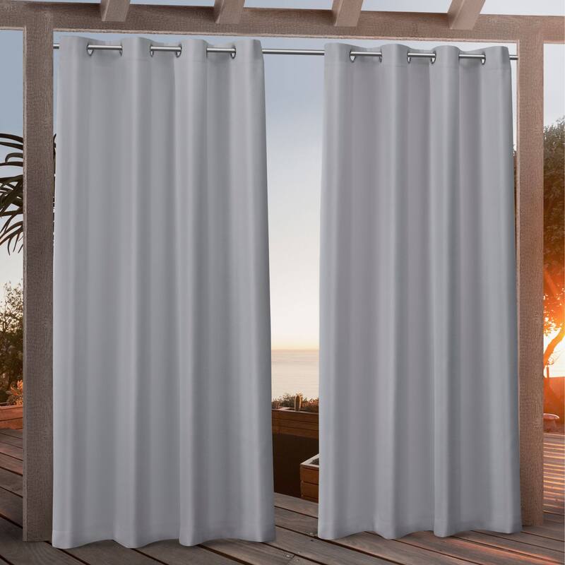Nicole Miller Canvas Outdoor Curtain Panel Pair - 54x84 - Light Grey