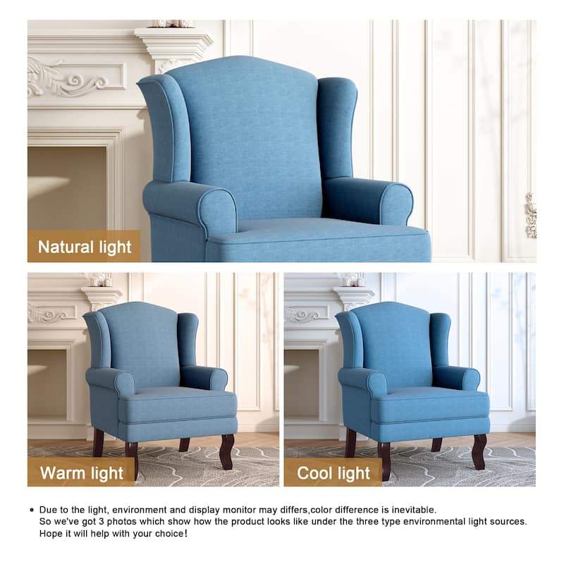 2 Set Traditional Rolled Arm Wing Back Accent Chair