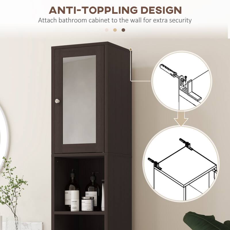 Kleankin Tall Bathroom Storage Cabinet With Mirror