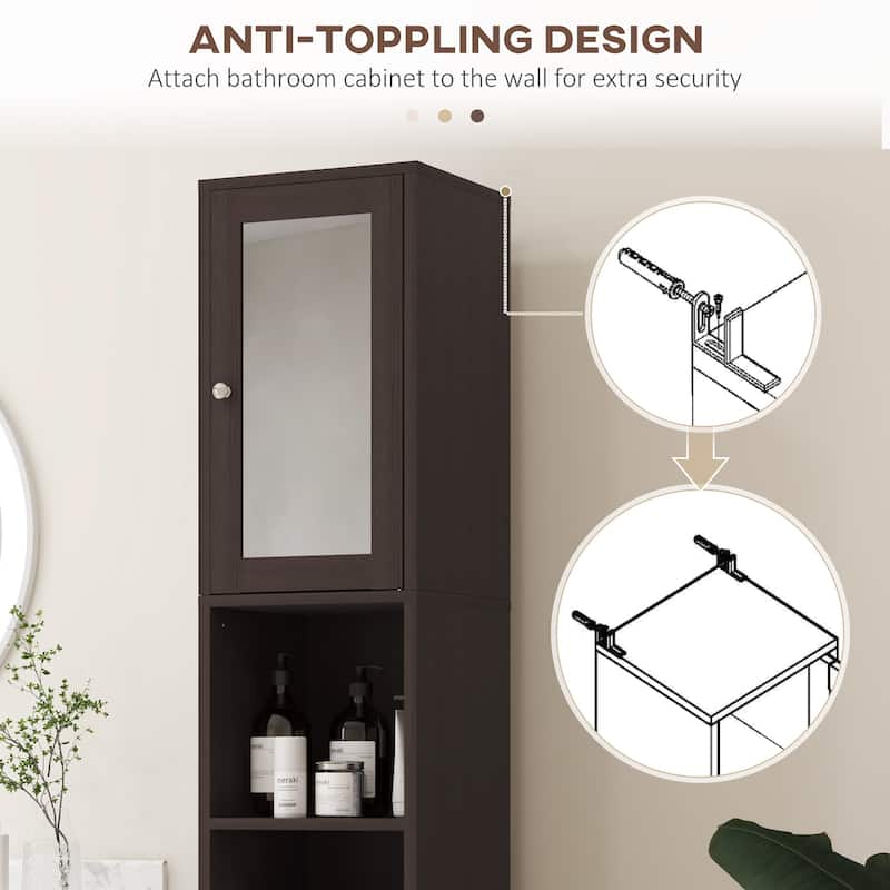 kleankin Tall Bathroom Storage Cabinet with Mirror, Wooden Freestanding Tower Cabinet with Adjustable Shelves for Bathroom