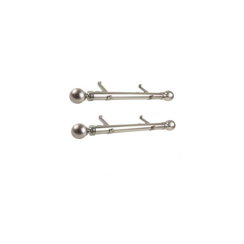 Steel Curtain Rods Set - 12-20 Inch Adjustable Rods with Finials - Satin Nickel Drapery Hardware - M