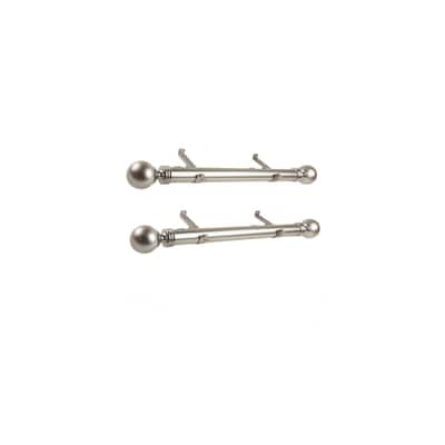 Steel Curtain Rods Set - 12-20 Inch Adjustable Rods with Finials - Satin Nickel Drapery Hardware - M