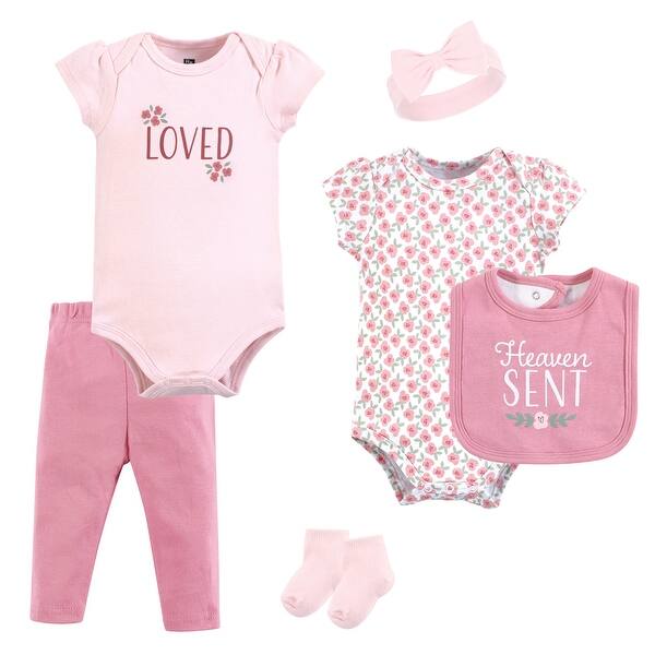 slide 1 of 1, Hudson Baby Infant Girl Cotton Layette Set, Heaven Sent Flower 0-3 Months - Heaven Sent Flower