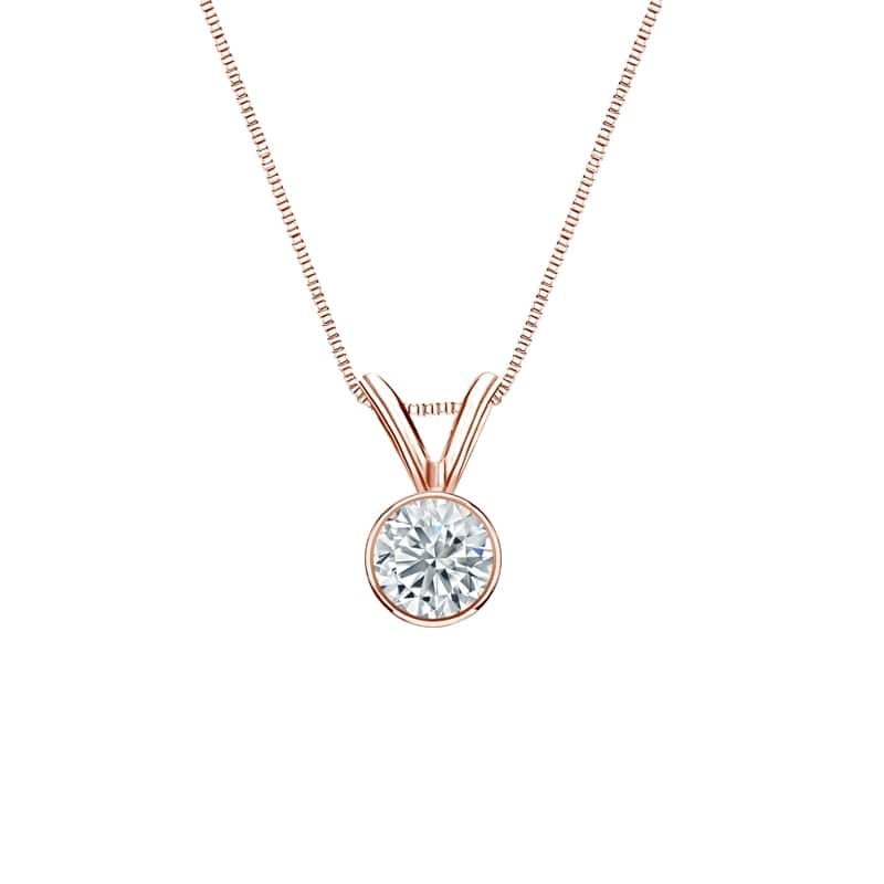 Auriya 14-karat Gold 0.25ctw Round Solitaire Lab Grown Diamond Necklace Bezel (F-G VS) - 0.25 - Rose