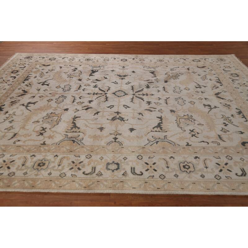 All-Over Floral Oushak Indian Area Rug Handmade Wool Carpet - 9'0" x 11'9"