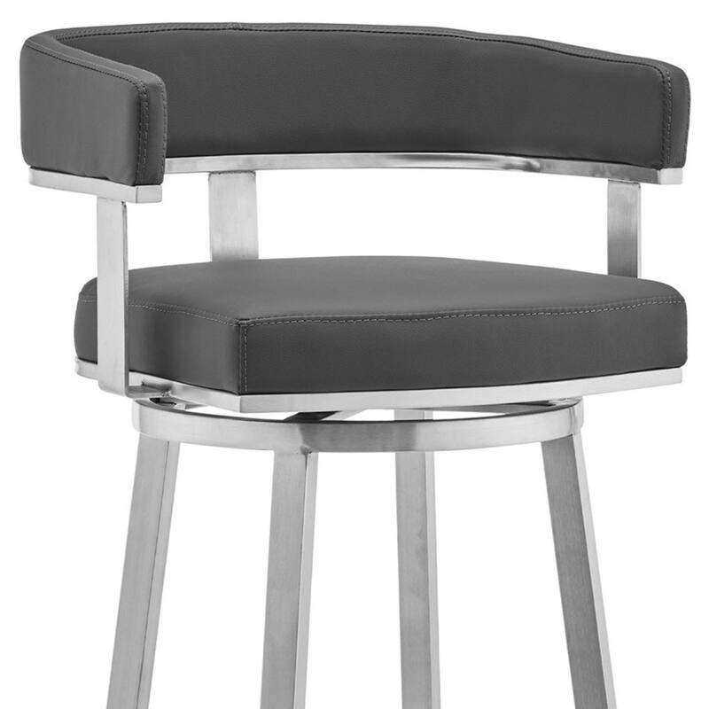 Contemporary Swivel Bar Stool with Silver Brushed Finish and Faux Leather Seat Modern Style