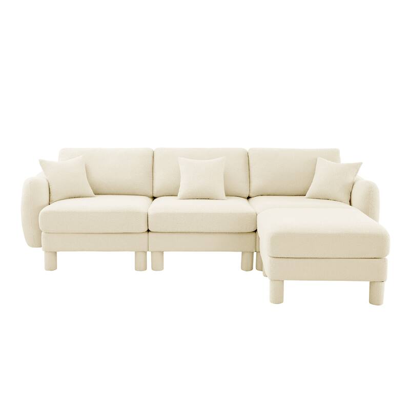 109.4" 3-Seater Modern Upholstered Sofa Couch, Deep-Seat Sectional Sofa with Shell-Shaped Armrests, Leisure Sofa for Living Room
