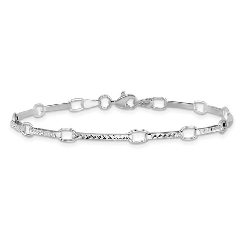 Curata 10k Yellow Gold 7.25" Textured Bar and Link Station Bracelet