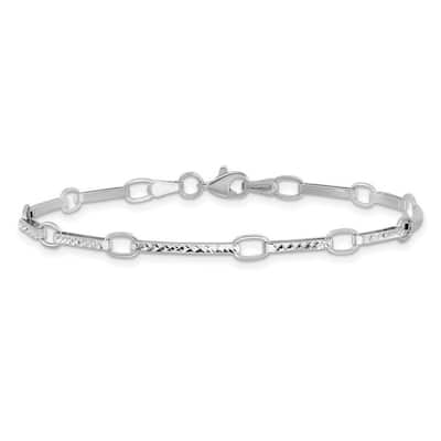 Curata 10k Yellow Gold 7.25" Textured Bar and Link Station Bracelet