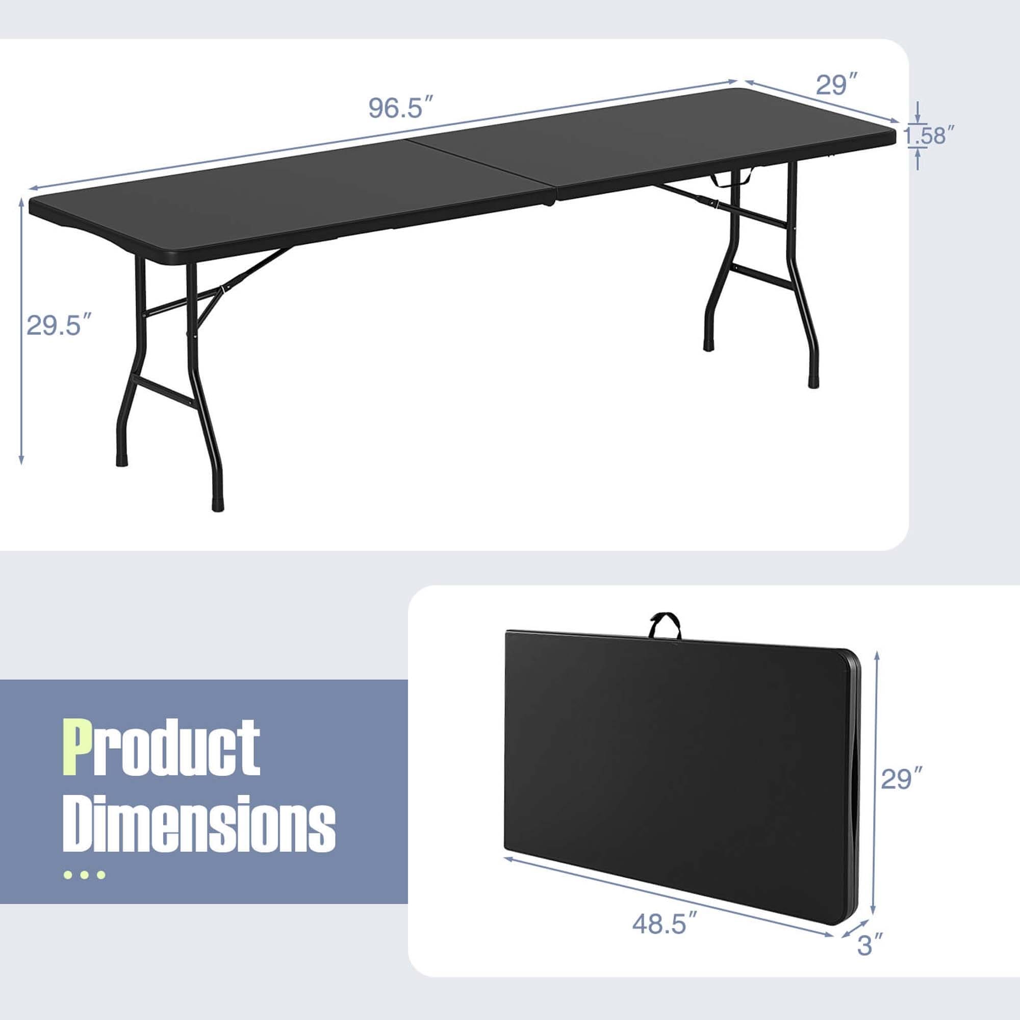 Costway 8 ft Portable Folding Table with HDPE Tabletop Safe Lock