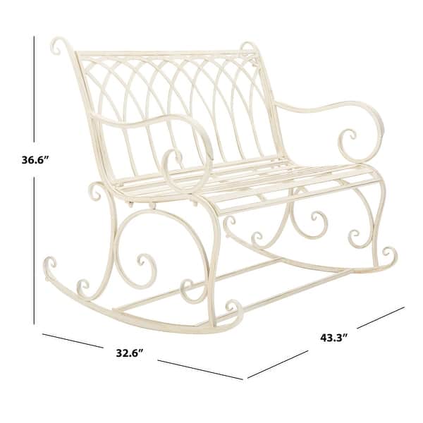 dimension image slide 2 of 4, SAFAVIEH Ressi Victorian Scroll Iron Outdoor Rocking Bench. - 43 in. W x 33 in. D x 37 in. H