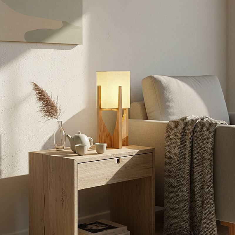 Solid Wood Modern Floor Lamp with Fabric Shade