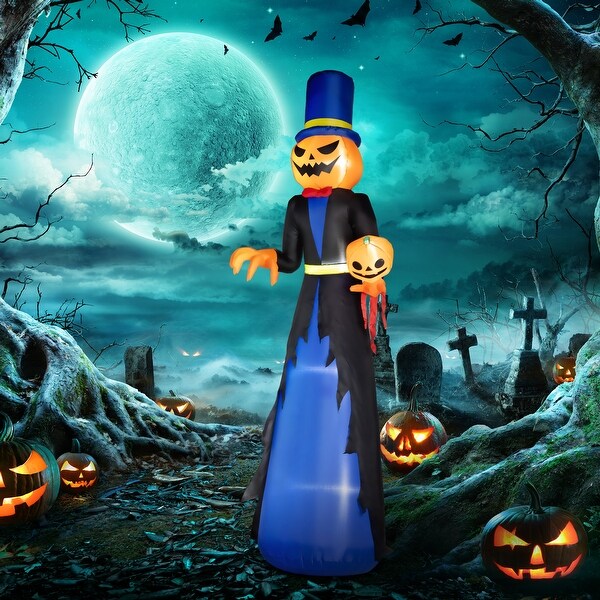 10ft Inflatable Halloween Pumpkin Head Reaper, Blow Up LED Yard