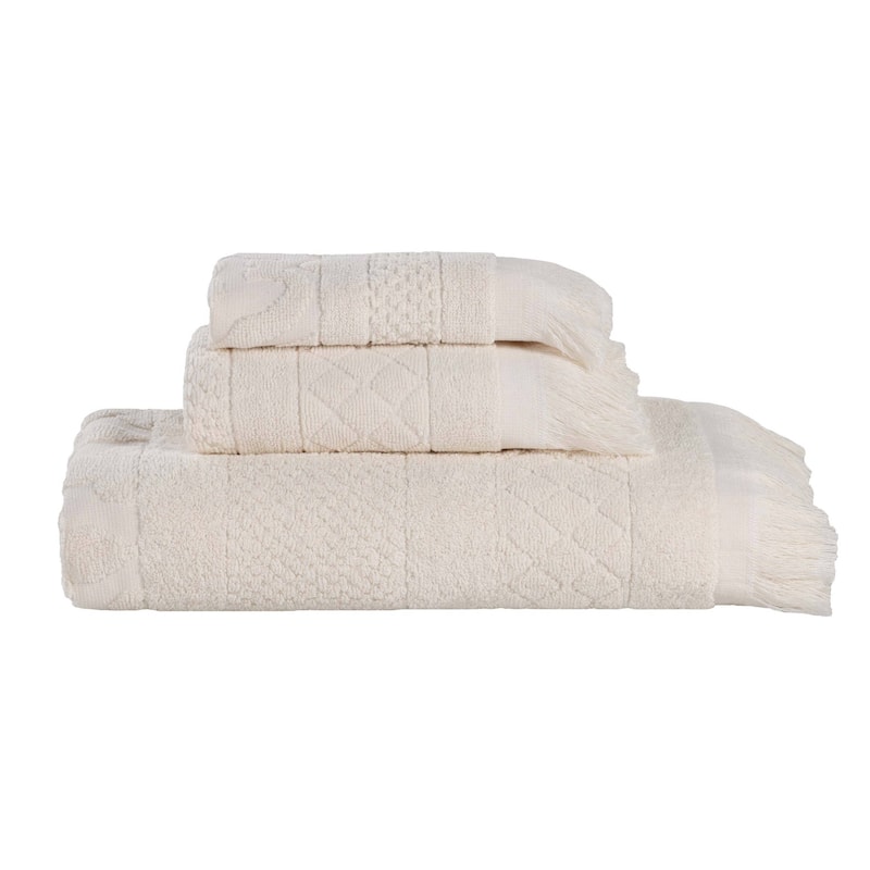 Superior Rolla Cotton Geometric Jacquard Plush Soft 3 Piece Towel Set