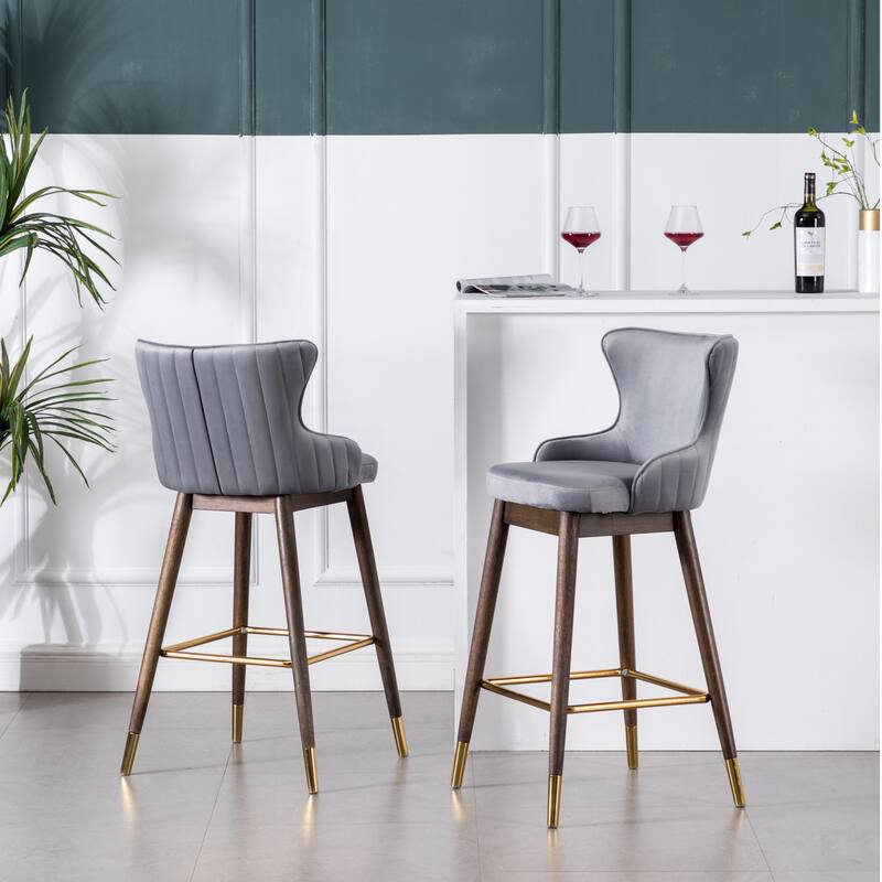 Upholstered Wingback Bar Stools Set of 2