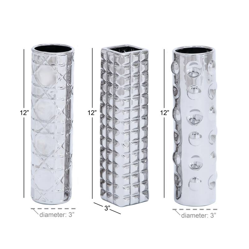 Ceramic Decorative Vase with Varying Patterns - Set of 3 Silver - Roche River Decor
