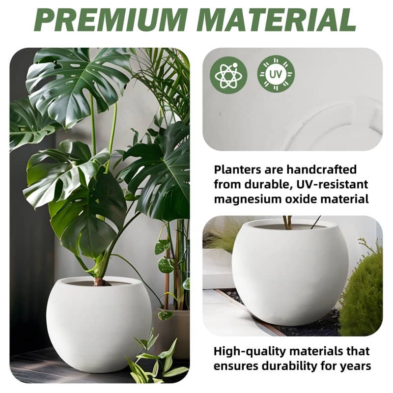 Modern Style Outdoor Planters for Porch, Round Planter with Drainage Hole, MgO Flower Pots,White/Black - N/A