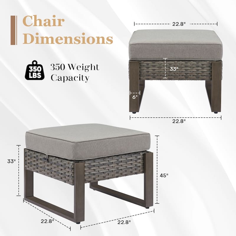 2 Pieces Outdoor Patio Ottoman with Cushion