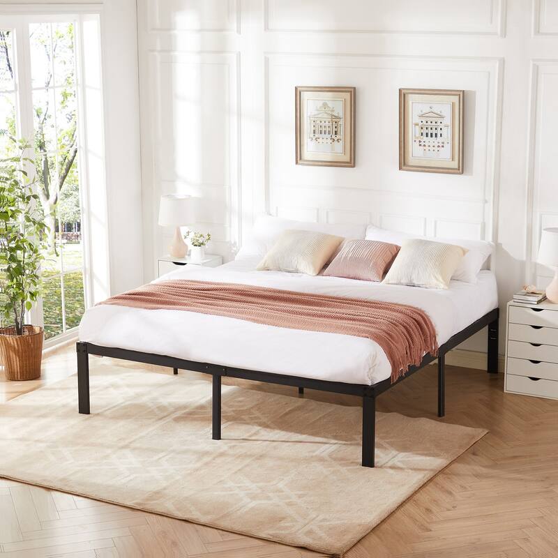 Javlergo 14/16/18 Inch Metal Platform Bed Frame, Heavy Duty Slat Support /No Box Spring Needed