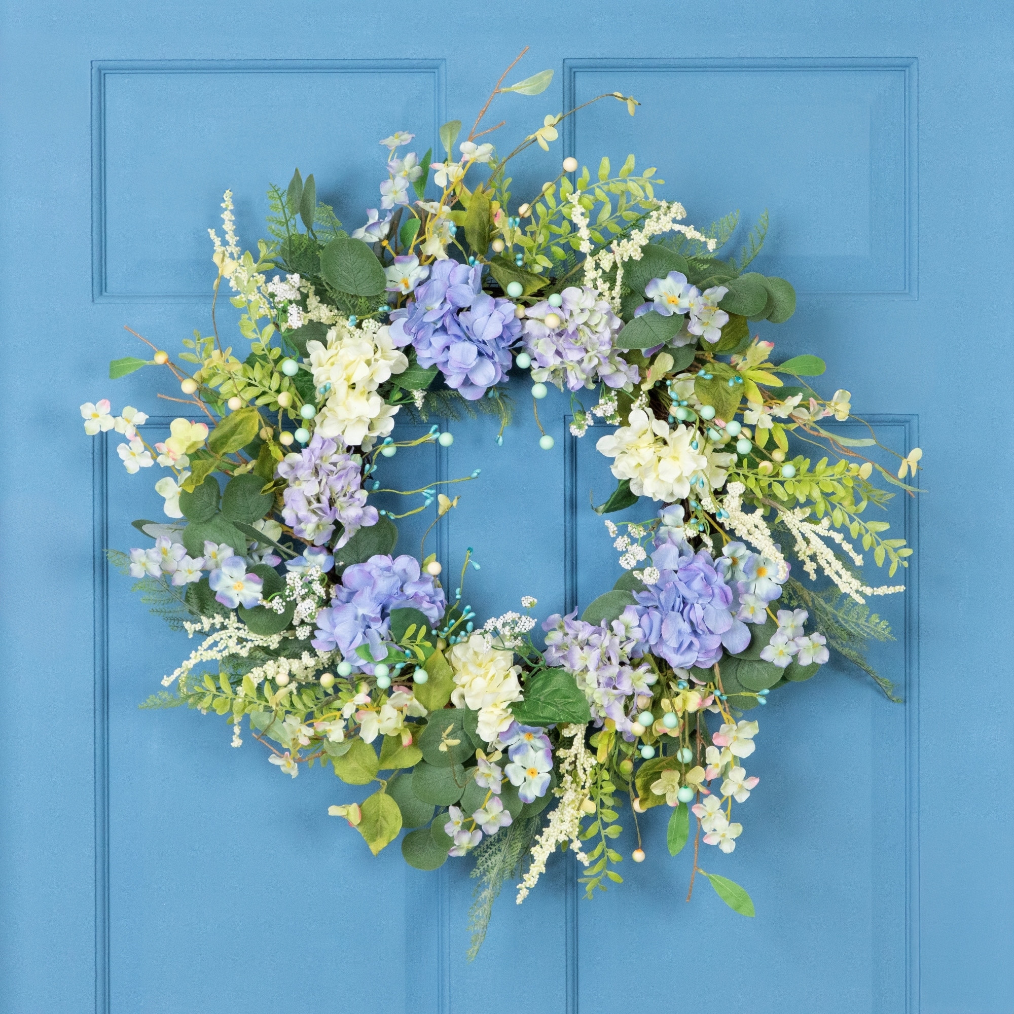 Eucalyptus, Hyacinths and Hydrangea Fern Spring Wreath - 26"