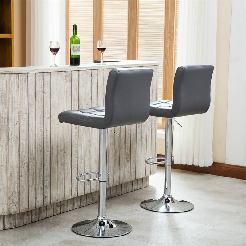 Swivel Faux Leather Adjustable Hydraulic Bar Stool,Set of 2