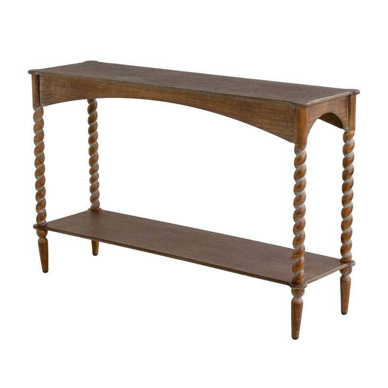 47x14x30" Rustic Brown Wood Console Table with Turned Spiral Legs and Lower Shelf