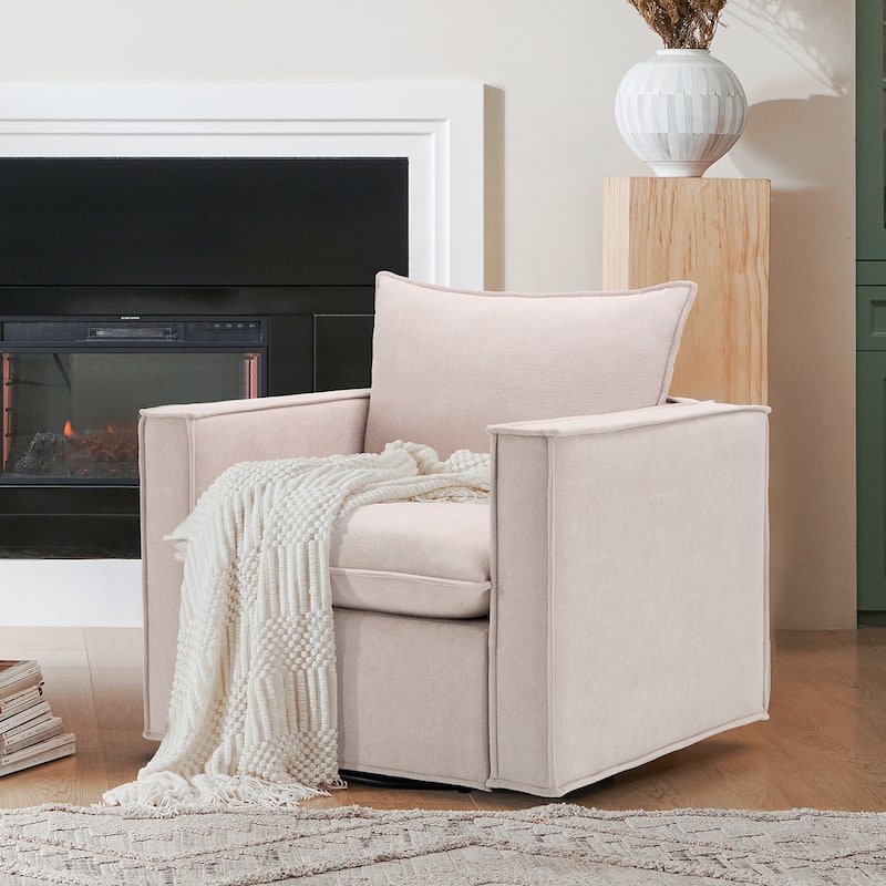 Swivel Accent Chair, 34'' Wide Upholstered Arm Chair with Plump Back Pillow, Modern Sofa Living Room Chair for Bedroom, Corner - 1 - Camel