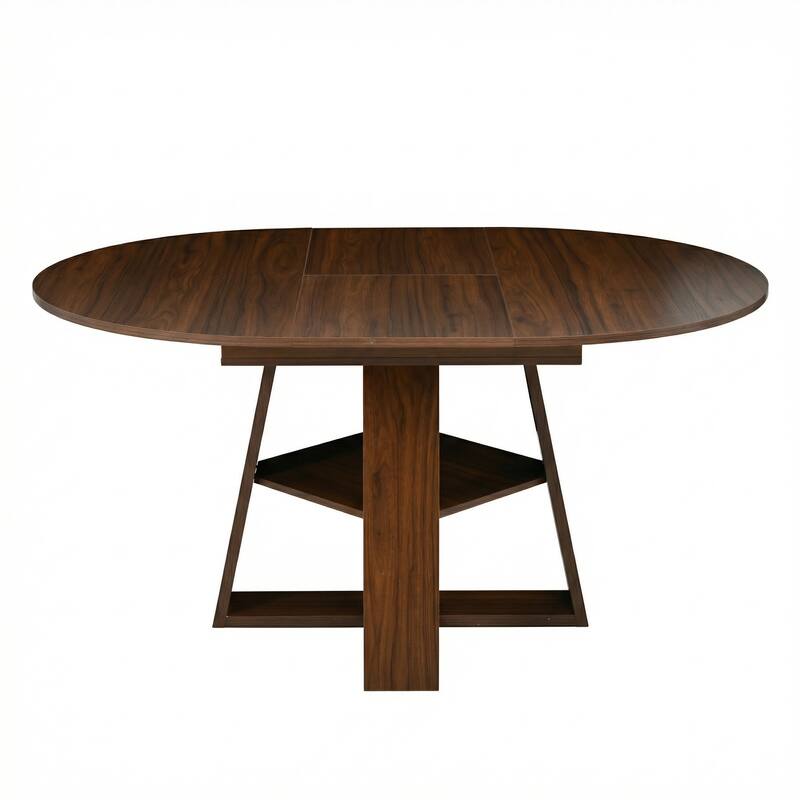 43.3in-59in Extendable Round Dining Table for 4-8, Oval Dining Table with Removable Leaves Space Saving with Storage Shelf