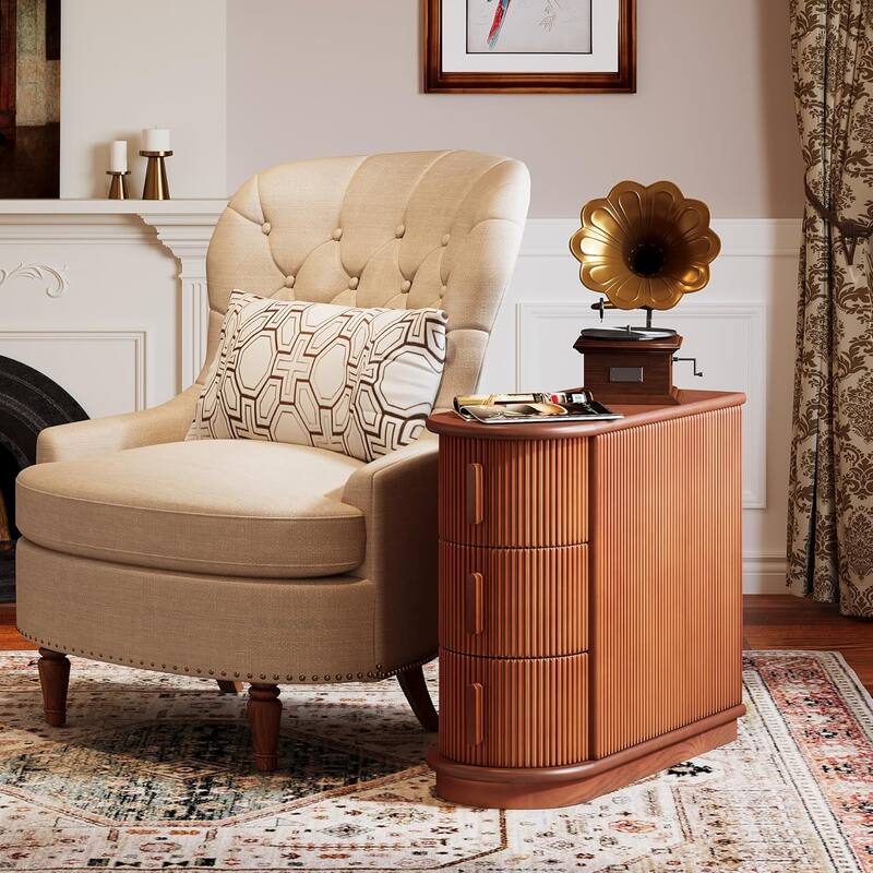 3-Drawer Wooden End Table, Slim Sofa/Chair Side Table Nightstand for Living Room & Bedroom