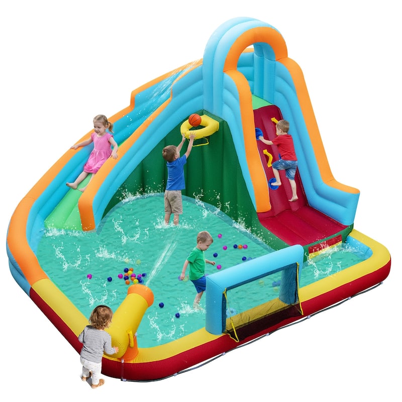 Gymax Inflatable Water Slide Park 6-in-1 Giant Bounce House w/Long - Multicolor - Multicolor - Kids