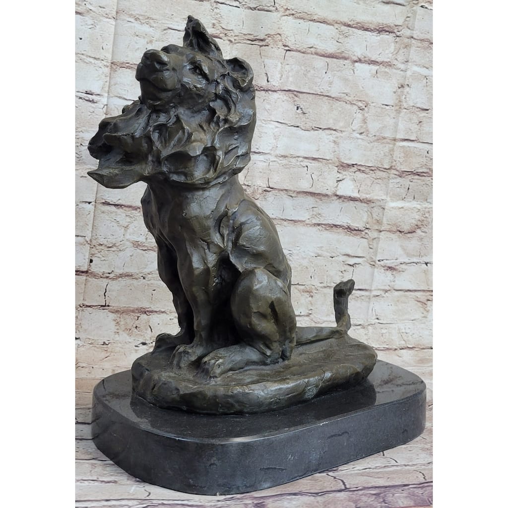 Abstract Crude Imitative Lion King Bronze Statue Sculpture Original Art On Marble Base
